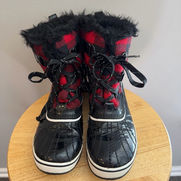 SOREL Black & Red Plaid Ankle Winter Snow Boots Women’s 7.5 Torino Waterproof - Picture 4 of 13